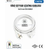 Viko Seyyar Uzatma Kablosu 5 Metre 3X2.5 Mm Cca Kablo | Orijinal Viko Erkek Dişi Fiş | Klemensli Terminalli | Topraklı | Tse Ce Belgeli