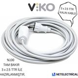 Viko Tekli Topraklı Seyyar Uzatma Kablosu 15 Metre (Tam Bakır Kalın 3 x 2.5 Ttr Kablo) - Beyaz