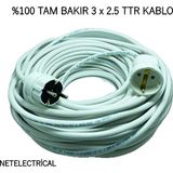 Viko Tekli Topraklı Seyyar Uzatma Kablosu 20 Metre 3x2,5 TTR - Beyaz