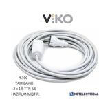 Viko Tekli Topraklı Seyyar Uzatma Kablosu 30 Metre (Tam Bakır 3 x 1.5 Ttr Kablo) - Beyaz