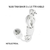 Viko Tekli Topraklı Seyyar Uzatma Kablosu 7 Metre 3 x 1,5 TTR - Beyaz