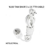 Viko Tekli Topraklı Seyyar Uzatma Kablosu 7 Metre 3 x 2,5 TTR - Beyaz