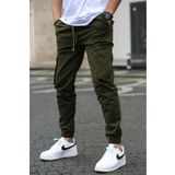 VIKUNYA Erkek Haki Jogger Pamuklu Kargo Pantolon Beli Ayarlanabilir Paçası Lastikli Comfort