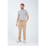 VIKUNYA Erkek Jogger Bej Rahat Kesim %98 Pamuklu Paçası Düz Beli Lastikli Lux Jogger Kumaş Pantolon