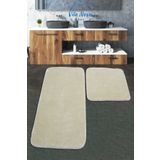Vila Nova (75X120-75X50)2'li Bej Peluş Post Yumuşak Yıkanabilir Banyo Halısı Klozet Takımı