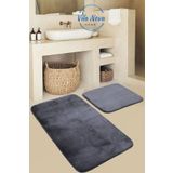 Vila Nova (80X50-50X40) 2'li Antrasit Peluş Post Yumuşak Yıkanabilir Banyo Halısı Klozet Takımı