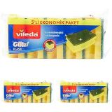 Vileda 141125 Oluklu Hijyenik Bulaşık Süngeri, Tırnak Koruyuculu, 5'li Ekonomik Paket, Yeşil 3lü paket