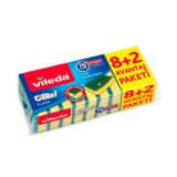 Vileda 161919 Düz Hijyenik Bulaşık Süngeri, 8+2'li Promosyon Paket, Yeşil