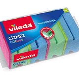 Vileda 169750 Colors Çizmez Sünger 4'lü Oluklu, Yeşil-Mavi-Pembe