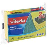 Vileda Oluklu Hijyenik Bulaşık Süngeri, Tırnak Koruyuculu, 2'li Paket, Yeşil