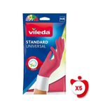 Vileda Standart Universal Doğal Lateks M Beden Kırmızı Eldiven 5 Paket