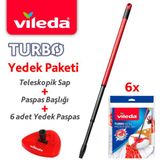 Vileda Turbo Teleskopik Sap + Üçgen Başlık + 6'lı Mikrofiber Yedek Paspas