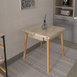 Vilinze Avanos Ahşap Katlanır Kanatlı Mdf Mutfak MASASI - 70X70+70 (70X140) cm - Traverten - Naturel