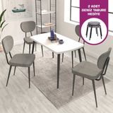 Vilinze Deniz Sandalye Argos Ahşap Mdf Sabit Mutfak Masası Takımı - 70X120 cm - Gri - 4 Sandalye