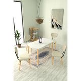 Vilinze Deniz Sandalye Avanos Ahşap Mdf Açılır Mutfak Masası Takımı - 70 x 120+30 cm - Bej