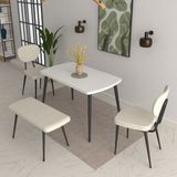 Vilinze Deniz Sandalye-Bank Argos Ahşap Mdf Sabit Mutfak Masası Takımı - 70X120 cm - Beyaz - 2 Sandalye + 1 Bank