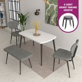 Vilinze Deniz Sandalye-Bank Argos Ahşap Mdf Sabit Mutfak Masası Takımı - 70X120 cm - Gri - 2 Sandalye + 1 Bank