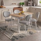 Vilinze Deniz Sandalye Biga Mdf Sabit Metal Ayak Mutfak Masası Takımı - 70X120 cm - Açık Gri - Beyaz/Naturel