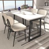 Vilinze Deniz Sandalye Biga Mdf Sabit Metal Ayak Mutfak Masası Takımı - 70X120 cm - Beyaz - Siyah