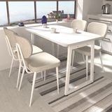 Vilinze Deniz Sandalye Biga Mdf Sabit Metal Ayak Mutfak Masası Takımı - 70X120 cm - Beyaz