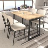 Vilinze Deniz Sandalye Biga Mdf Sabit Metal Ayak Mutfak Masası Takımı - 70X120 cm - Naturel - Siyah