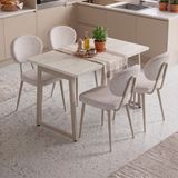 Vilinze Deniz Sandalye Biga Mdf Sabit Metal Ayak Mutfak Masası Takımı - 70X120 cm - Traverten - Vizon