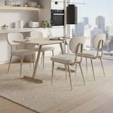 Vilinze Deniz Sandalye Tatvan Mdf Sabit Metal Ayak Mutfak Masası Takımı - 70X120 cm - Bej - 70 x 120 cm