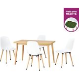Vilinze Eames Sandalye Avanos Kanatlu Ahşap Mutfak Masası Takımı - 70X120 cm - Naturel