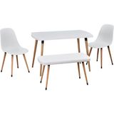 Vilinze Eames Sandalye-Bank Argos Ahşap Mdf Sabit Mutfak Masası Takımı - 70X120 cm - Beyaz - 1 Bank + 2 Sandalye