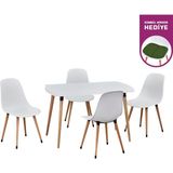 Vilinze Eames Sandalye-Bank Argos Ahşap Mdf Sabit Mutfak Masası Takımı - 70X120 cm - Beyaz - 4 Sandalye