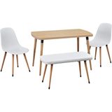Vilinze Eames Sandalye-Bank Argos Ahşap Mdf Sabit Mutfak Masası Takımı - 70X120 cm - Naturel - 1 Bank + 2 Sandalye