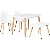 Vilinze Eames Sandalye-Bank Avanos Ahşap Mdf Mutfak Masası Takımı - 70X120 cm - Beyaz - BN