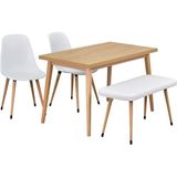 Vilinze Eames Sandalye-Bank Avanos Ahşap Mdf Mutfak Masası Takımı - 70X120 cm - Beyaz - NN