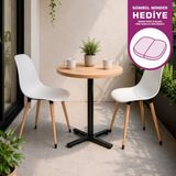 Vilinze Eames Sandalye Payas Metal Ayak Mutfak Bahçe Balkon Bistro ve Cafe Masa Takımı 70X70 cm - Natürel - Beyaz - Siyah-Naturel