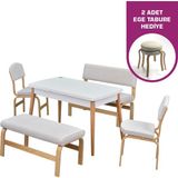 Vilinze Ege Sandalye Avanos Ahşap Mdf Açılır Mutfak Masası Takımı - 70X120+30 cm - Beyaz - 2 Sandalye 2 Bank