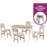 Vilinze Ege Sandalye Avanos Ahşap Mdf Açılır Mutfak Masası Takımı - 70X120+30 cm - Beyaz - Naturel - 4 Sandalye