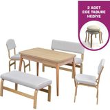 Vilinze Ege Sandalye Avanos Ahşap Mdf Açılır Mutfak Masası Takımı - 70X120+30 cm - Naturel - 2 Sandalye 2 Bank