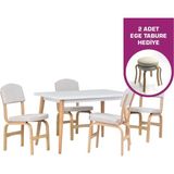 Vilinze Ege Sandalye Avanos Ahşap Mdf Mutfak Masası Takımı - 70X120 cm - Beyaz - 4 Sandalye