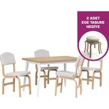 Vilinze Ege Sandalye Avanos Ahşap Mdf Mutfak Masası Takımı - 70X120 cm - Beyaz - Naturel - 4 Sandalye