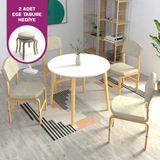 Vilinze Ege Sandalye Avanos Yuvarlak Ahşap Mutfak Masası Takımı - 90X90 cm - Beyaz - Naturel - 90 x 90 cm