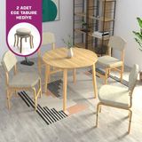 Vilinze Ege Sandalye Avanos Yuvarlak Ahşap Mutfak Masası Takımı - 90X90 cm - Naturel - 90 x 90 cm