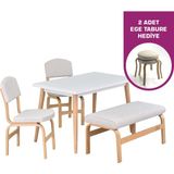 Vilinze Ege Sandalye-Bank Avanos Ahşap Mdf Mutfak Masası Takımı - 70X120 cm - Beyaz - 2 Sandalye 1 Bank