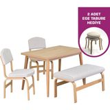 Vilinze Ege Sandalye-Bank Avanos Ahşap Mdf Mutfak Masası Takımı - 70X120 cm - Naturel - 2 Sandalye 1 Bank