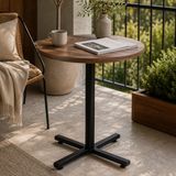 Vilinze Payas Metal Ayak Mutfak Bahçe Balkon Bistro ve Cafe Masası 70X70 cm - Siyah - Ceviz - 70 x 70 cm