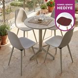 Vilinze Tilia Plastik Bahçe Balkon Bistro Seti Katlanır Masa 60*60 cm (1+4 Set) - Bej - Gri
