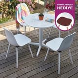 Vilinze Tilia Plastik Bahçe Balkon Bistro Seti Katlanır Masa 60*60 cm (1+4 Set) - Beyaz - Beyaz