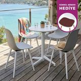 Vilinze Tilia Plastik Bahçe Balkon Bistro Seti Katlanır Masa 60*60 cm (1+4 Set) - Beyaz - Gri