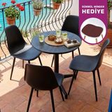 Vilinze Tilia Plastik Bahçe Balkon Bistro Seti Katlanır Masa 60*60 cm (1+4 Set) - Siyah - Siyah
