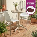 Vilinze Tilia Plastik Bahçe Balkon Bistro Seti Katlanır Masa 60*60 cm - Bej - Beyaz