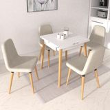 Vilinze Tosya Sandalye Avanos Ahşap Mdf Kanatlı Mutfak Masası Takımı - 70X70+70 cm - Naturel - Beyaz - Tosya 4